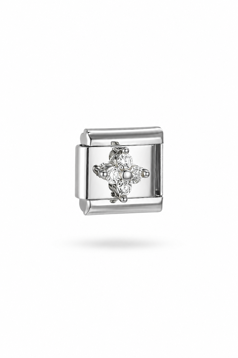 Italian-Charm Zirkonia Blume Detailansicht