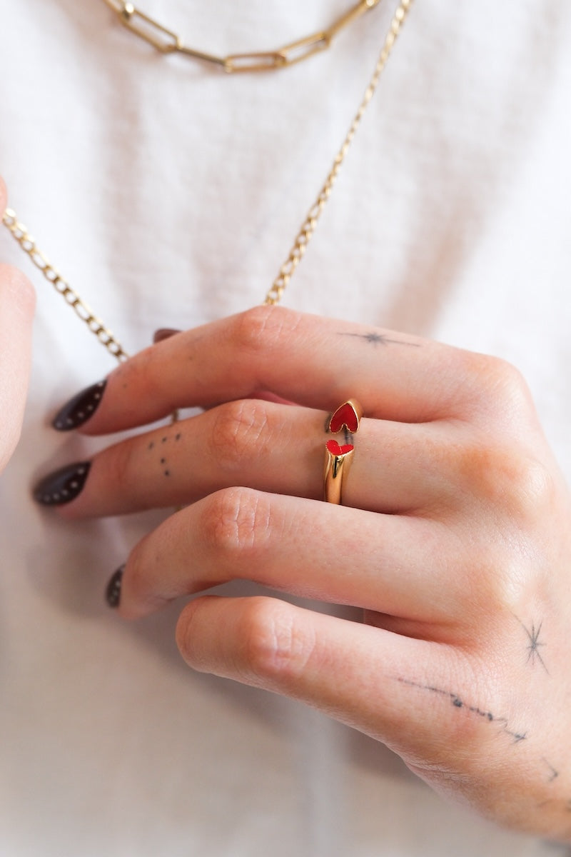 Two Red Hearts Ring