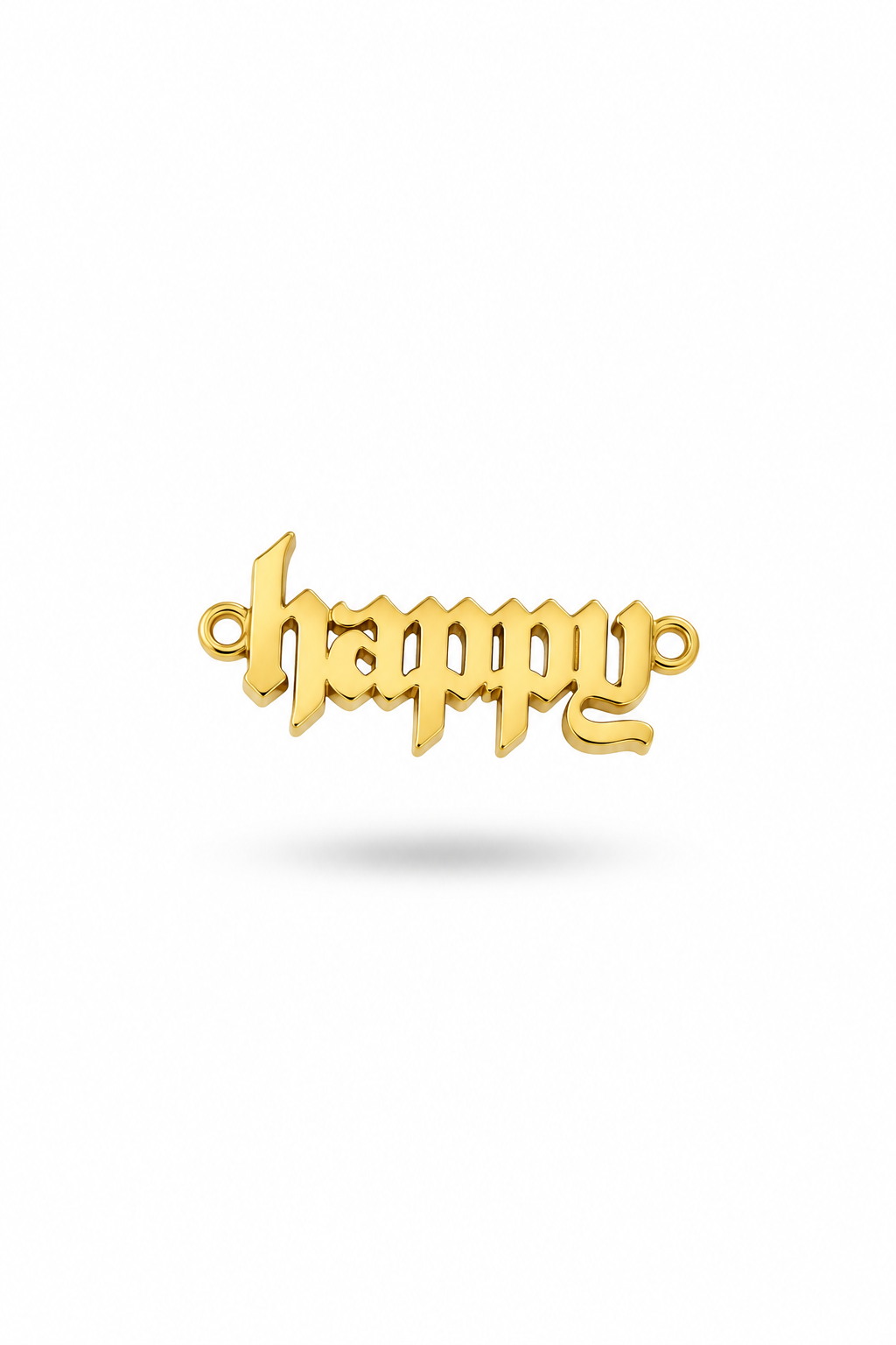 goldener Anhänger mit happy Schriftzug in Grafiti style