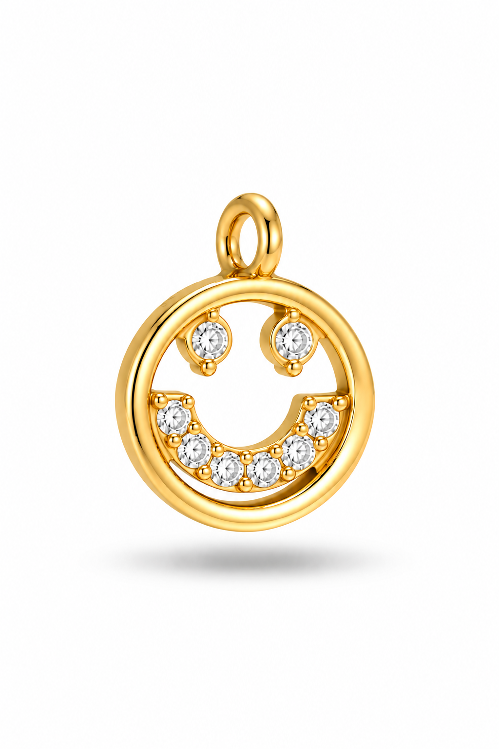 goldener Smiley anhänger mit zirkonia steinen besetzt